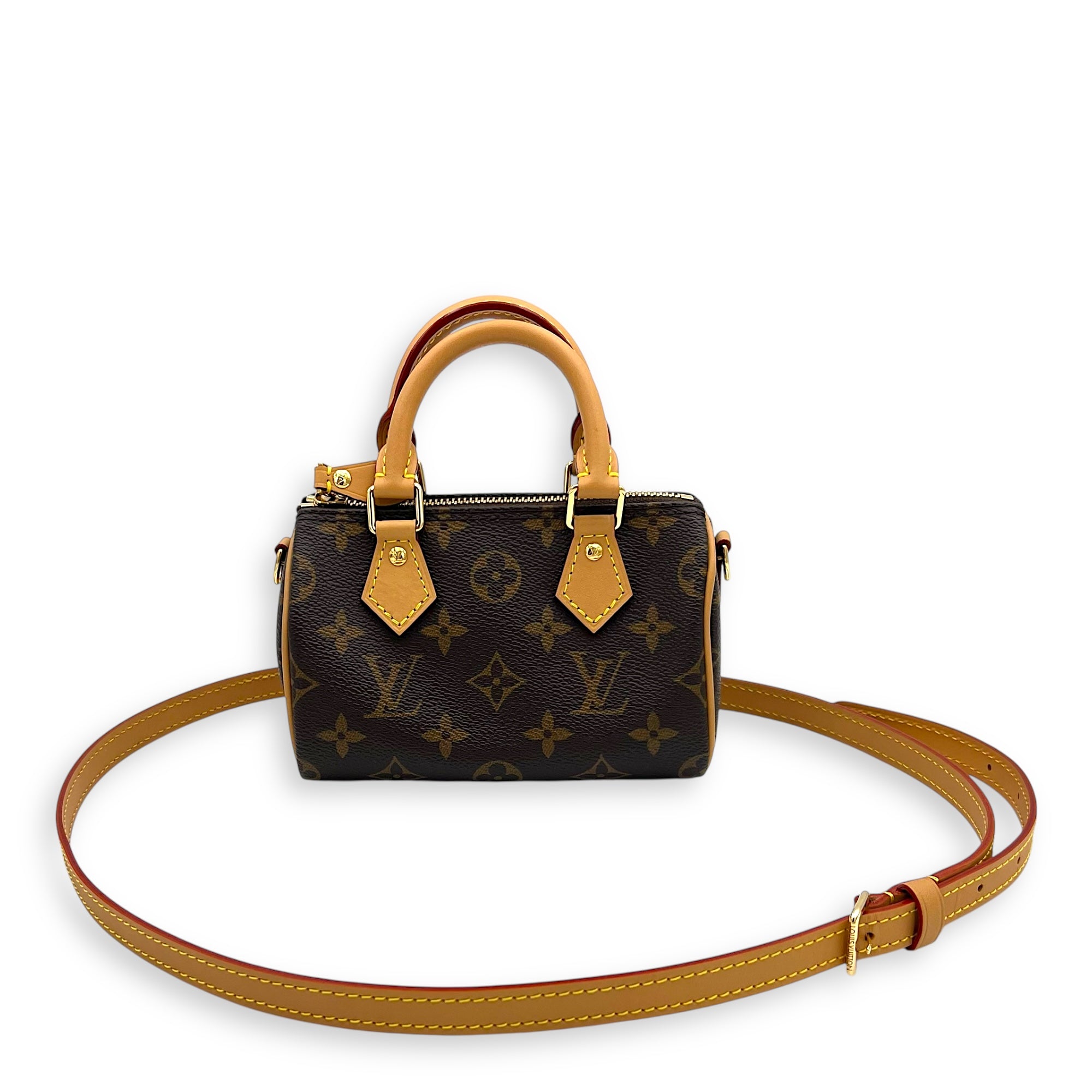 Louis Vuitton Speedy Top Handle Bag Nano Brown in Monogram Coated Canvas, Gold hardware_13