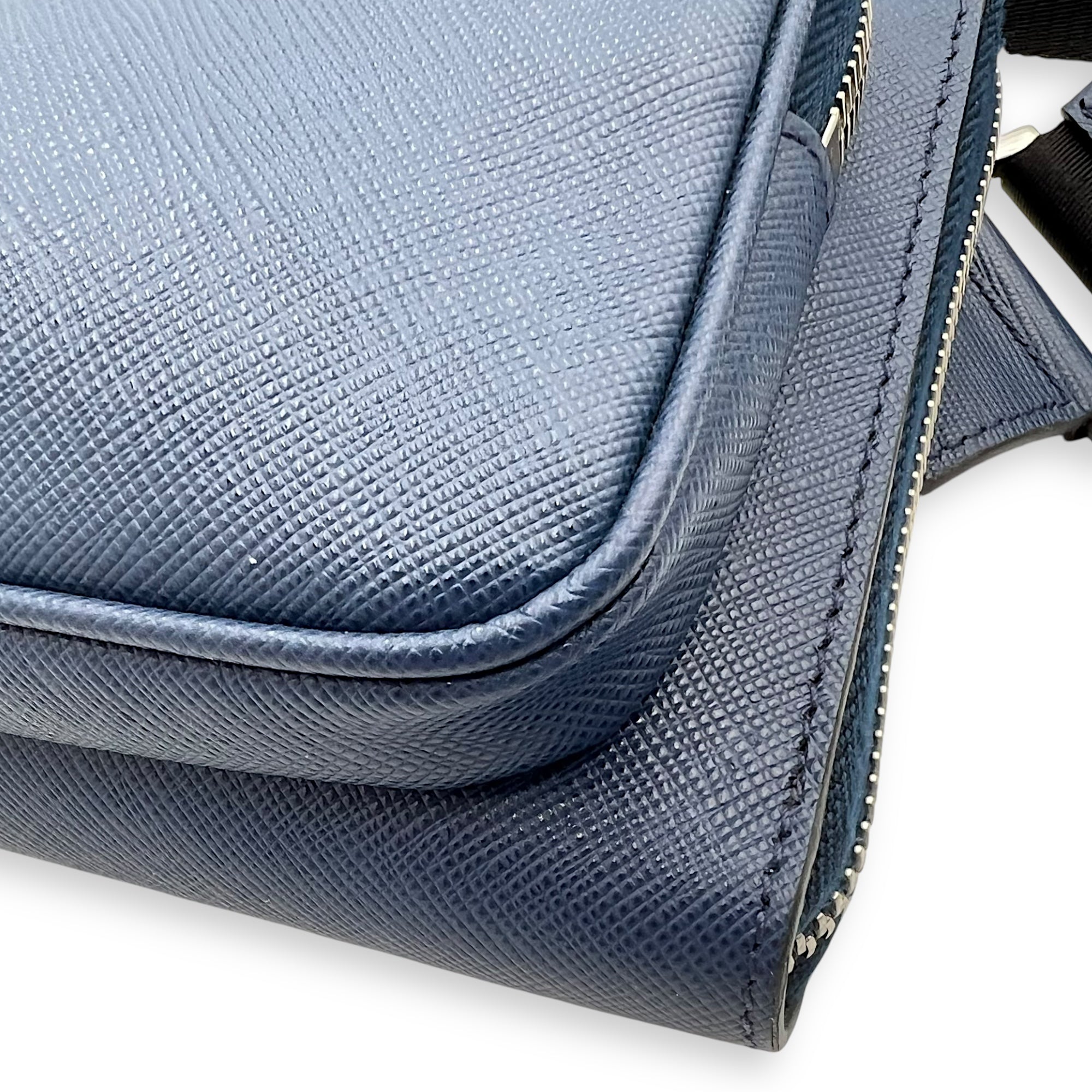 Prada Logo Belt Bag Blue in Saffiano Leather, Silver hardware_13