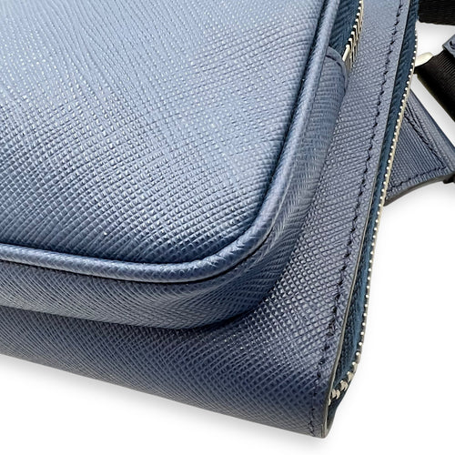 Prada Logo Belt Bag Blue in Saffiano Leather, Silver hardware_13