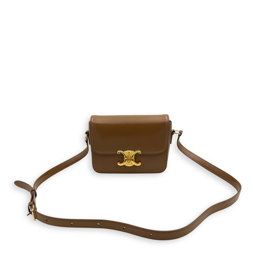 Celine Triomphe Shoulder Bag Brown in Calfskin, Gold hardware_13