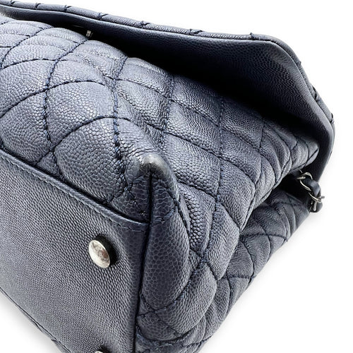 Chanel Coco Handle Quilted Top Handle Bag Blue in Caviar Leather, Silver hardware_13