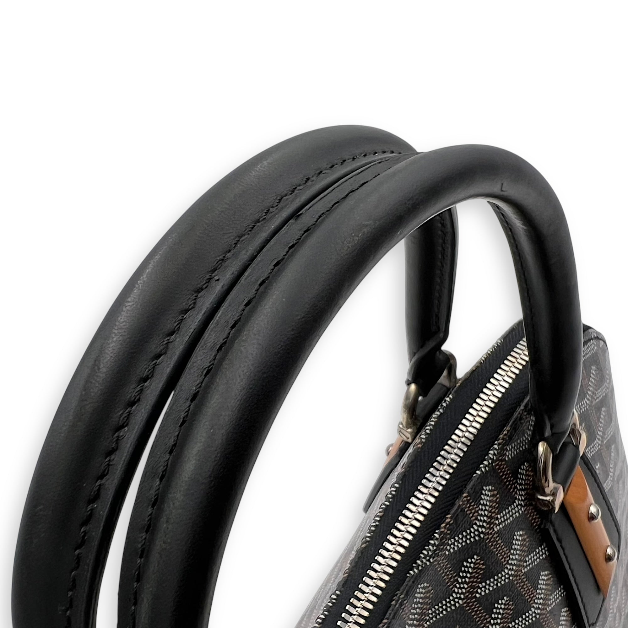 Goyard Vendome Top Handle Bag Black in Coated Canvas, Silver hardware_13