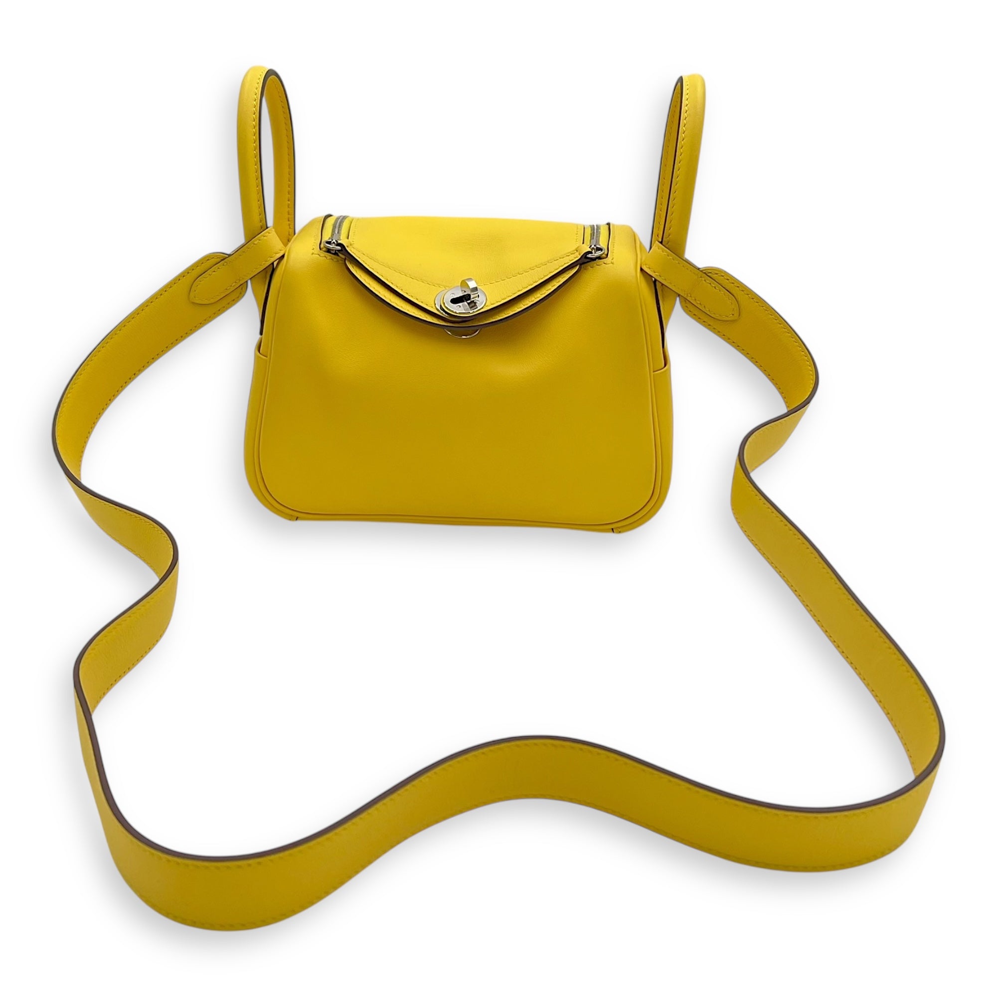 Hermès Mini Lindy Yellow in Swift, Palladium hardware_13