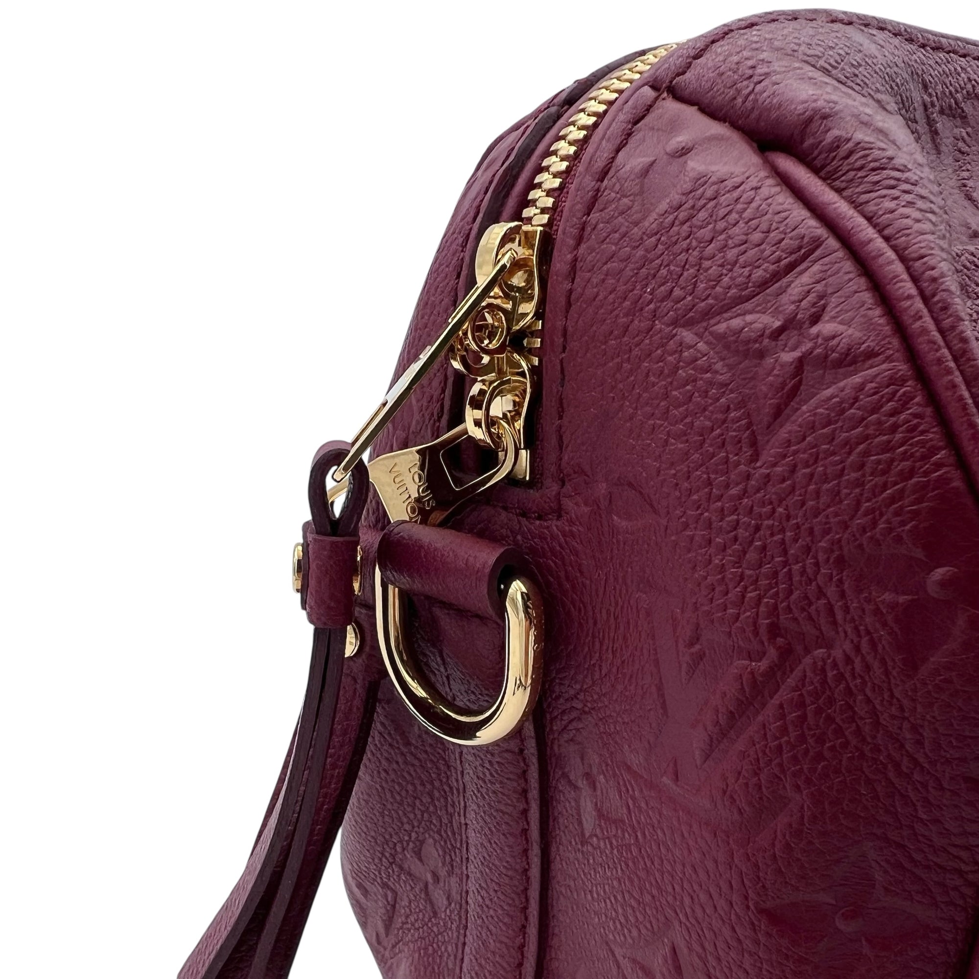 Louis Vuitton Speedy Bandouliere Top Handle Bag Red in Monogram Empreinte Leather, Gold hardware_13