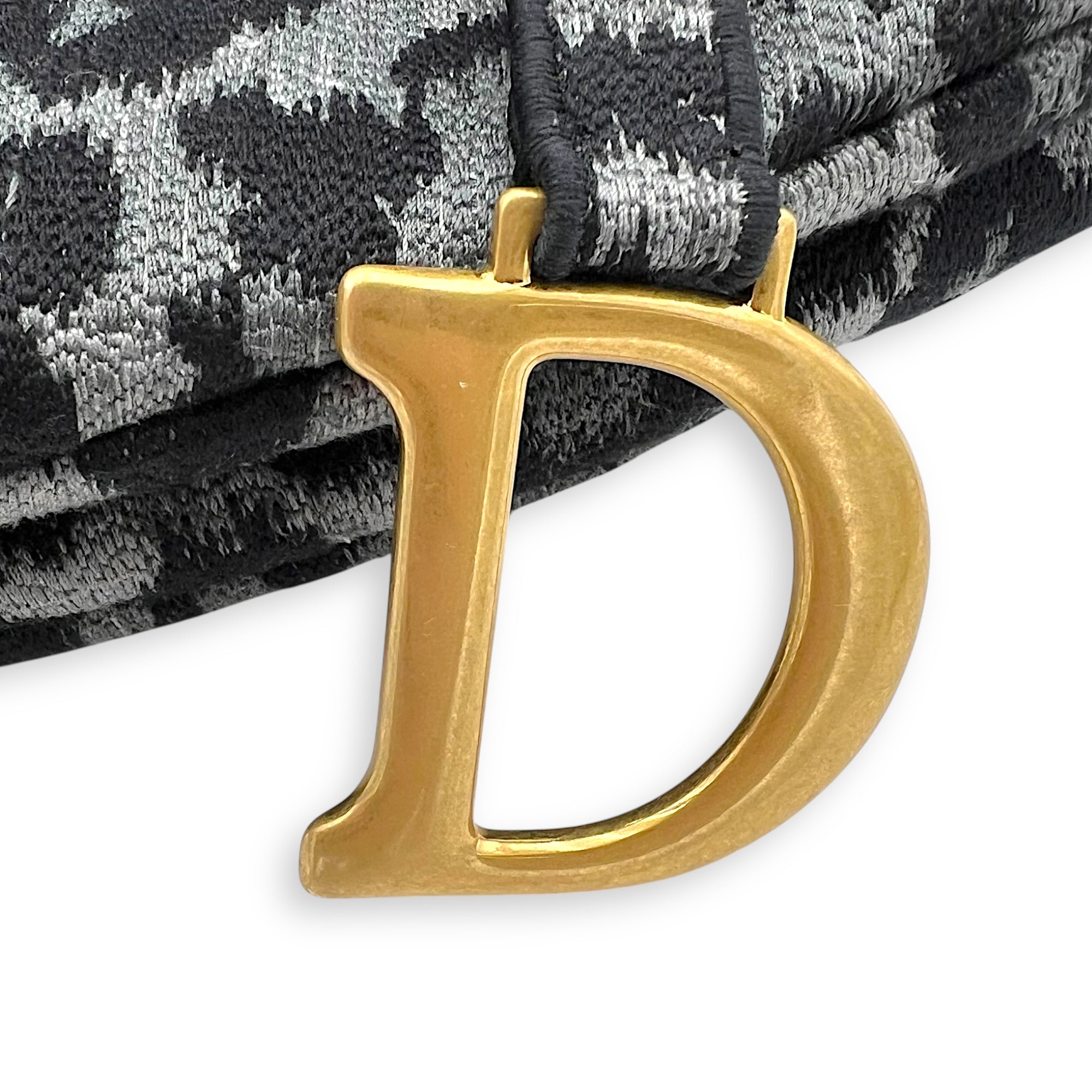 Dior Saddle Grey Shoulder Bag in Jacquard, Gold hardware_13