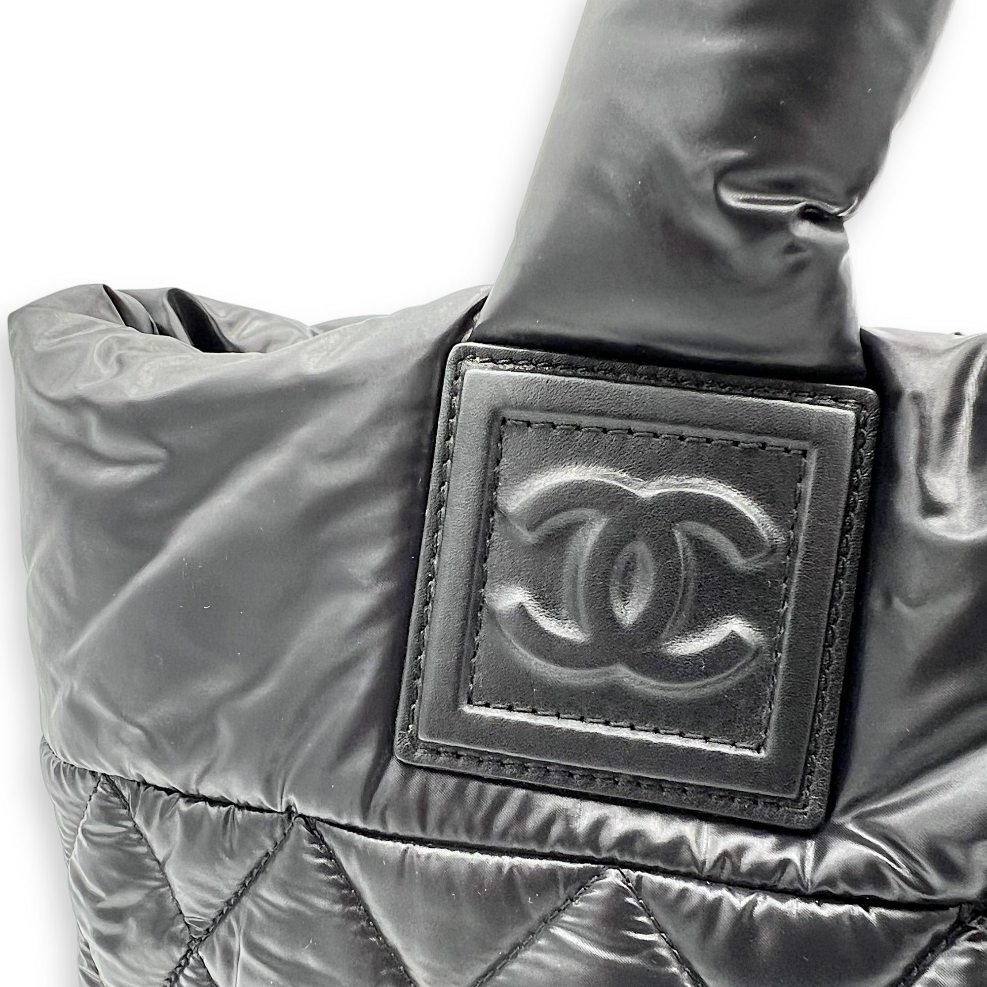 Chanel Coco Cocoon Tote Bag Black in Nylon, Silver hardware_12