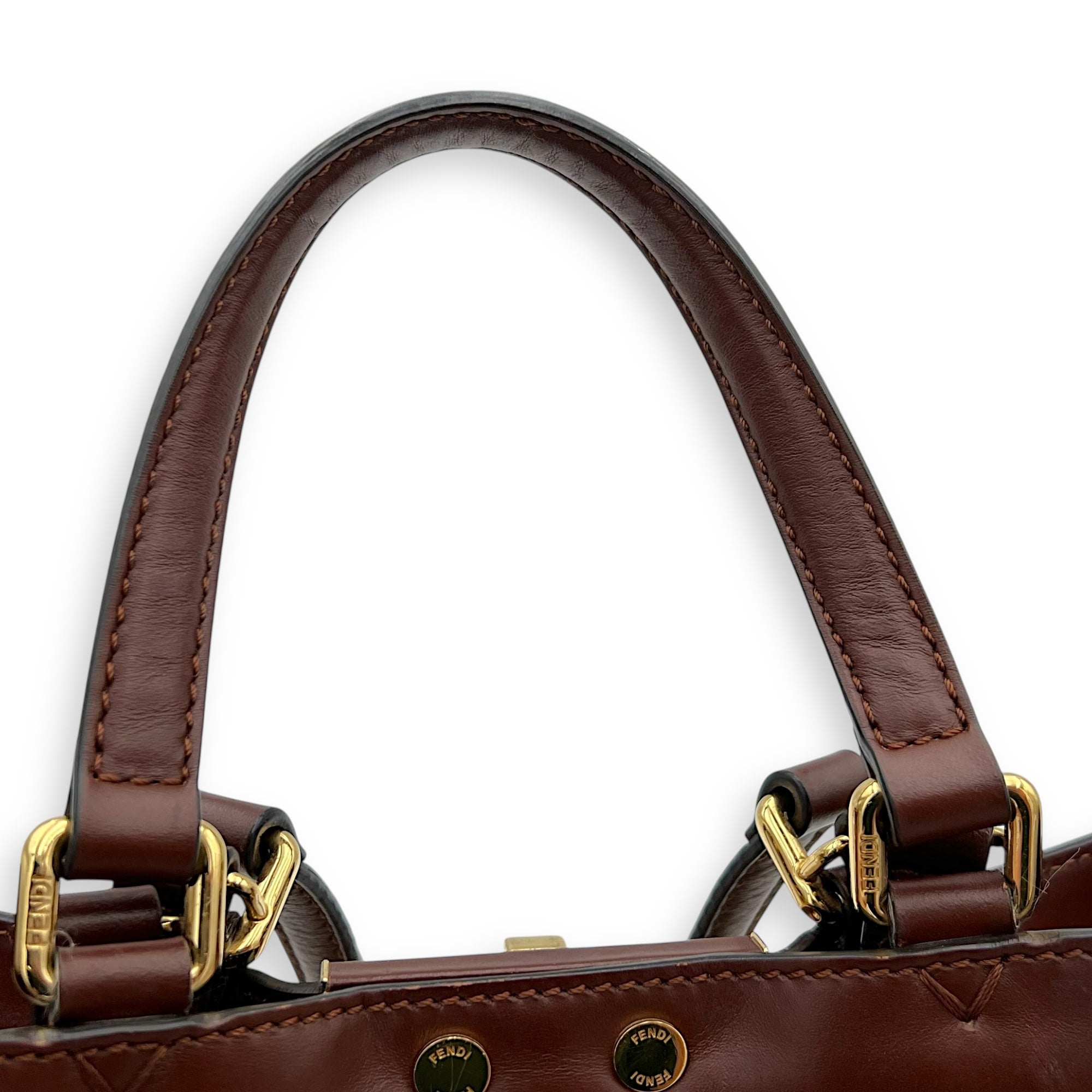 Fendi Peekaboo Brown Top Handle Bag in Canvas, Gold hardware_13
