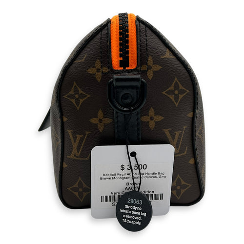 Louis Vuitton Keepall Virgil Abloh Top Handle Bag Brown in Monogram Coated Canvas, Gold hardware_4