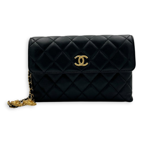 Chanel CC Wristlet Black in Lambskin, Gold hardware_13