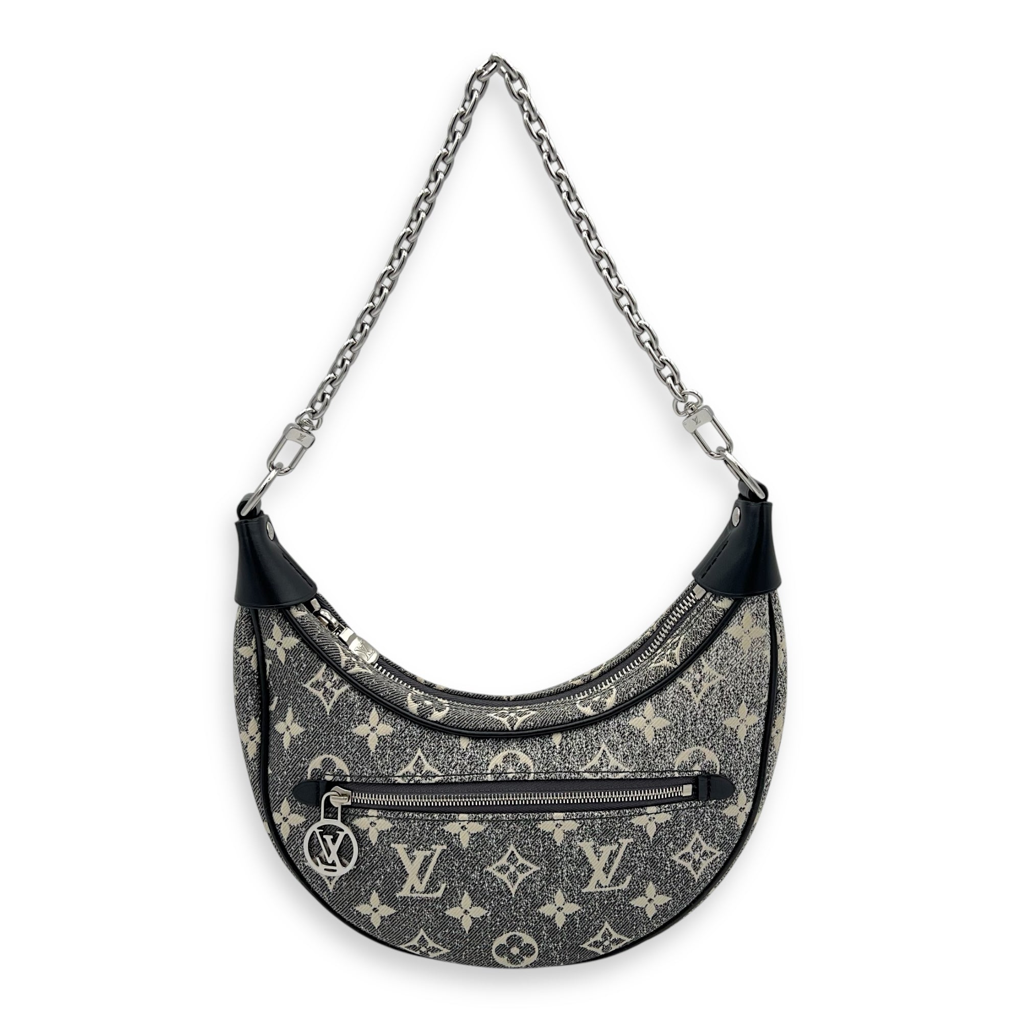 Louis Vuitton Loop Shoulder Bag Black in Denim, Silver hardware_4