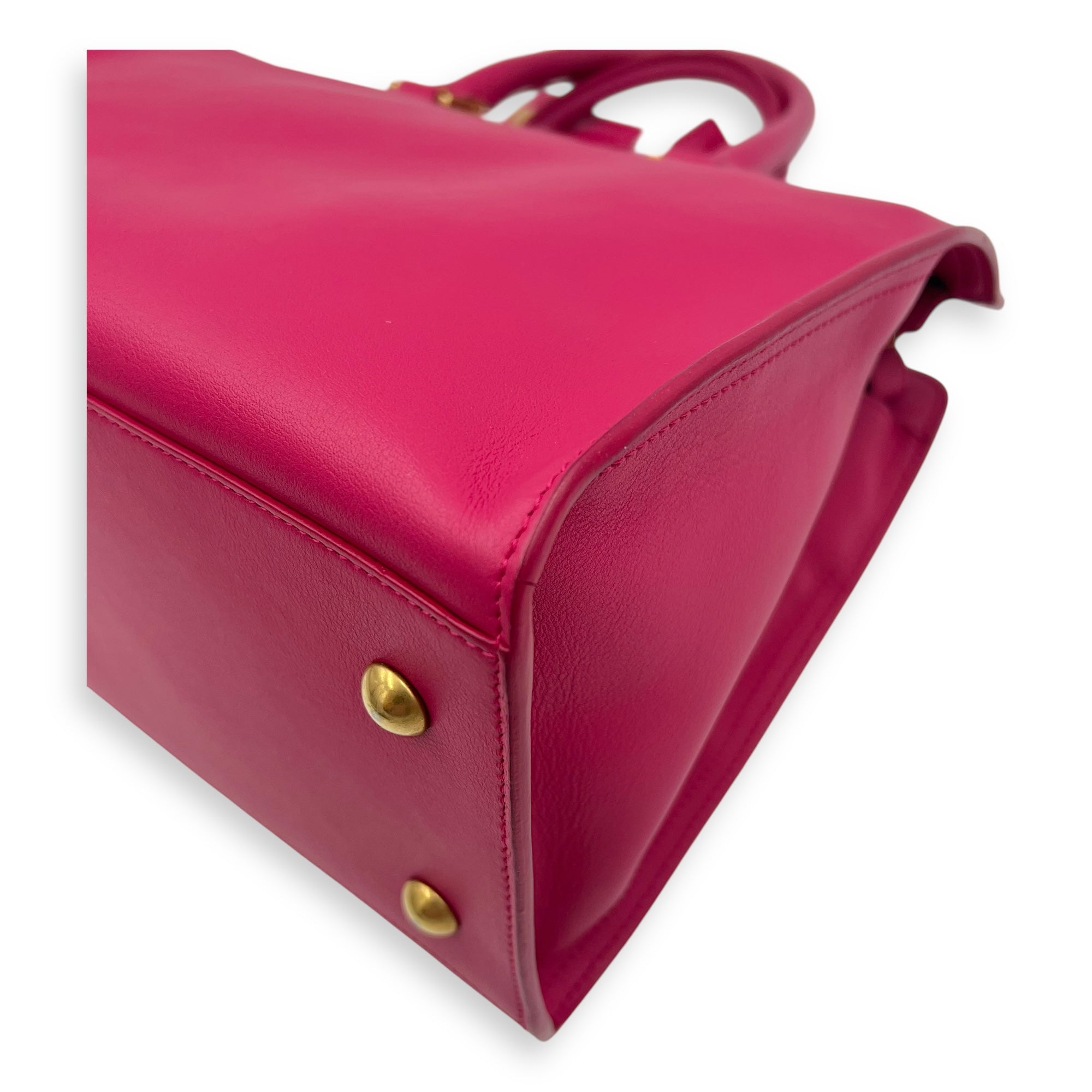 Saint Laurent Chyc Top Handle Bag Pink in Calfskin, Gold hardware_13
