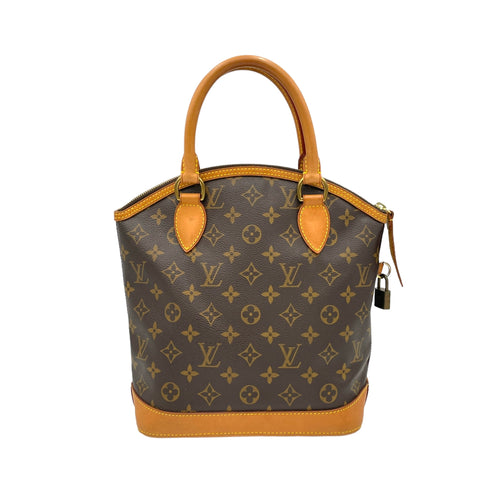 LockIt PM Brown Top Handle Bag in Monogram Coated Canvas, Gold hardware