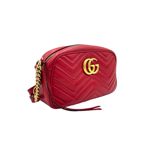 GG Marmont Small Red Crossbody Bag in Calfskin, Gold hardware