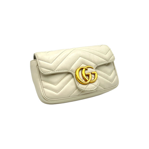 GG Marmont White Crossbody Bag in Calfskin, Gold hardware