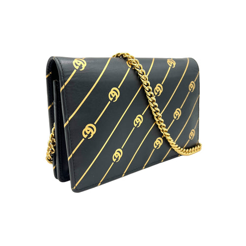 GG Black Wallet On Chain in Calfskin, Gold hardware