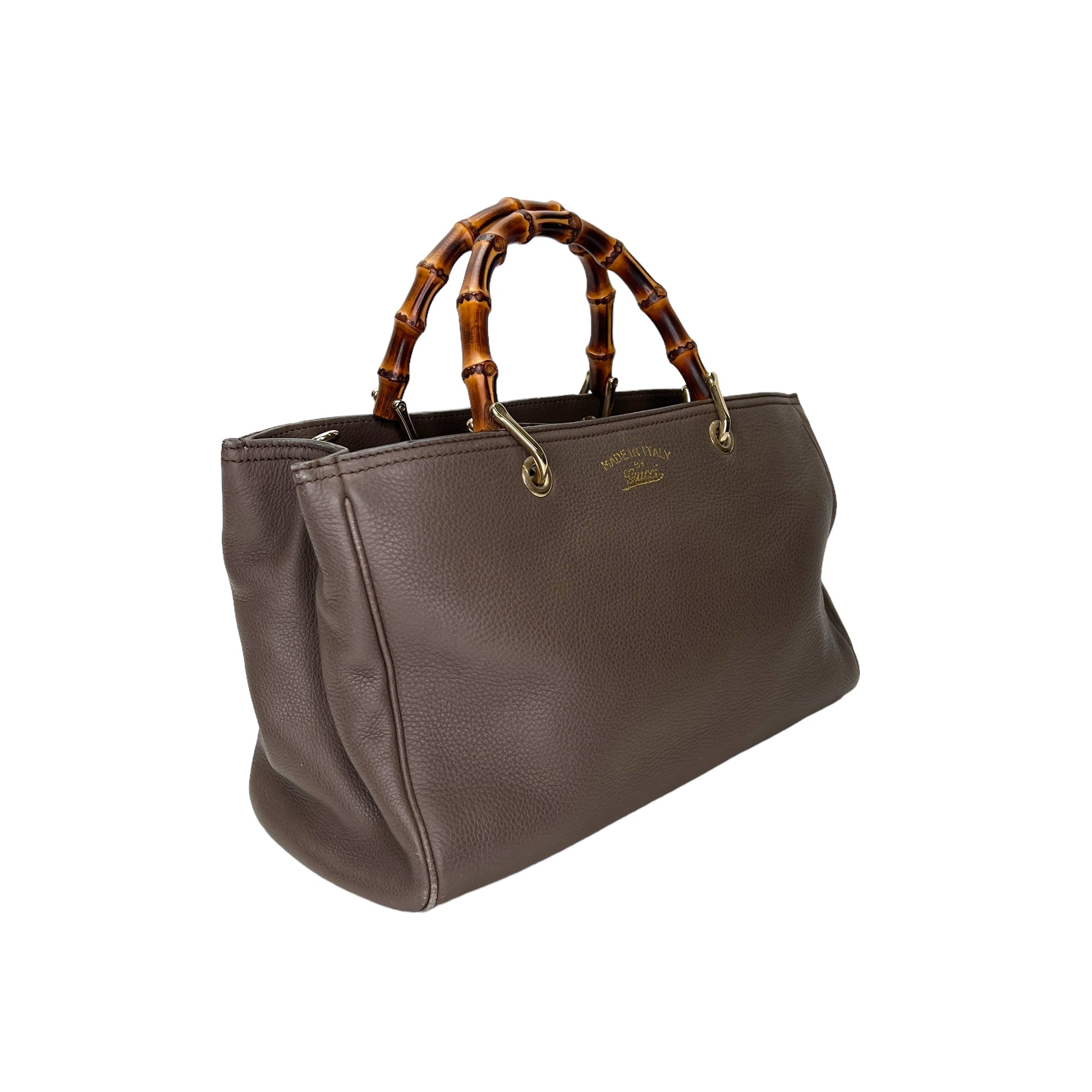 Bamboo Medium Brown Top Handle Bag in Calfskin, Gold hardware