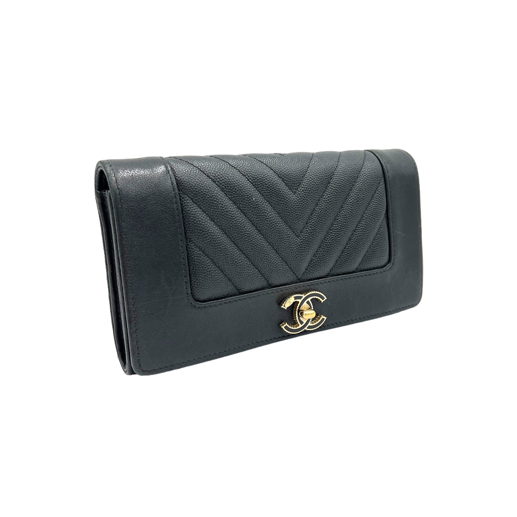 Mademoiselle Black Wallet in Caviar Leather, Gold hardware