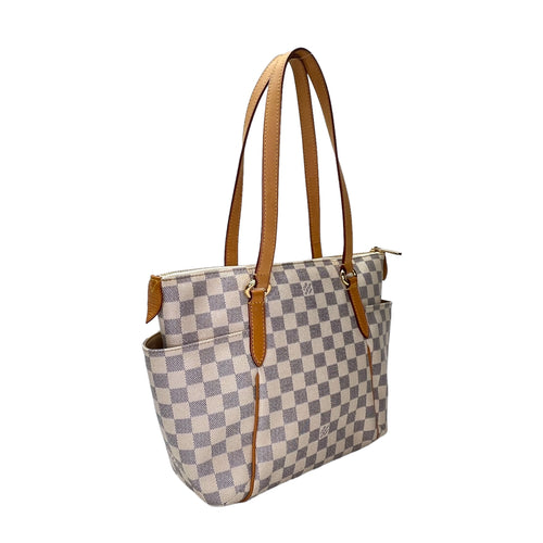 Totally PM Damier Azur Shoulder Bag in Coated Canvas, Gold hardware