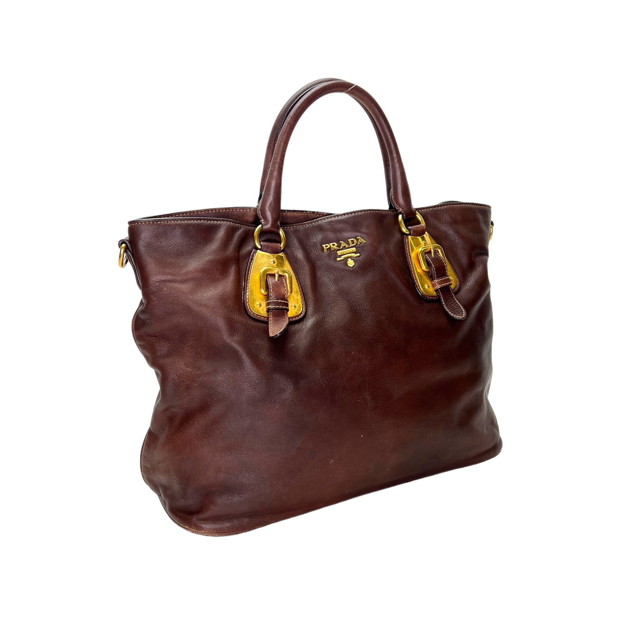 Twoway Top handle Bag  Brown in Calfskin , Gold Hardware