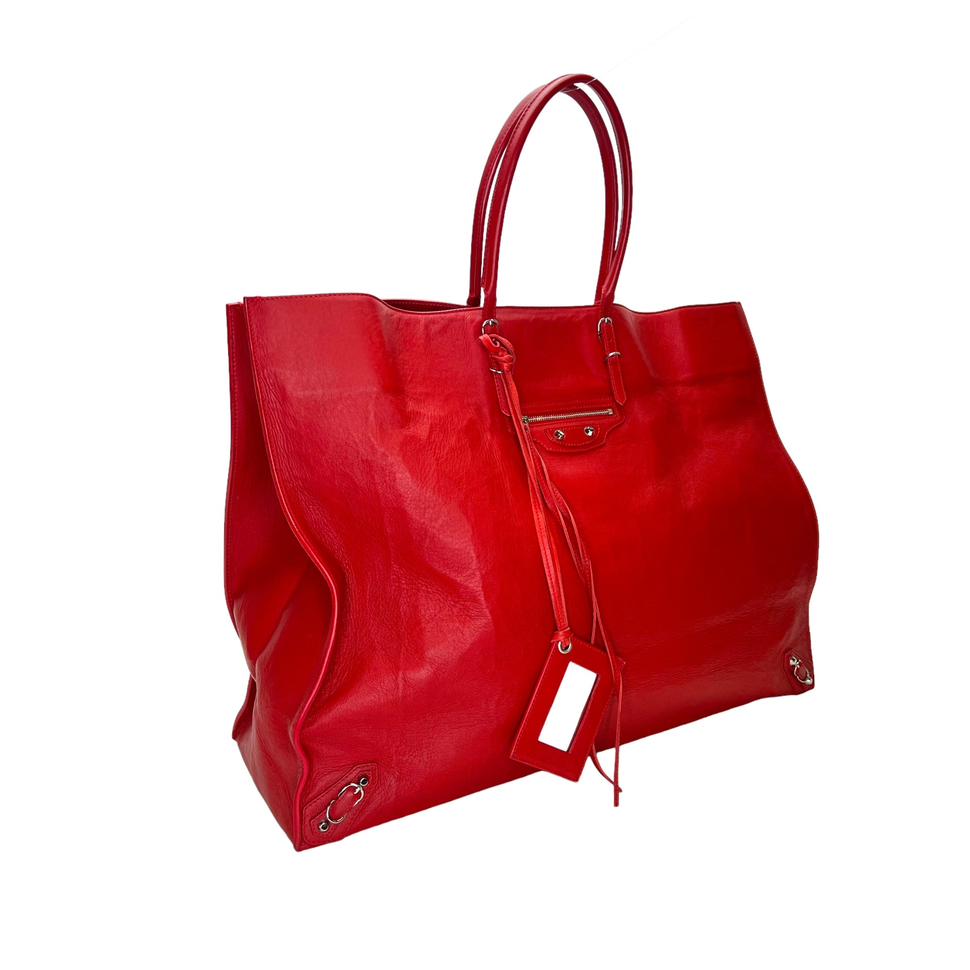 Papier Red Tote Bag in Calfskin, Silver hardware