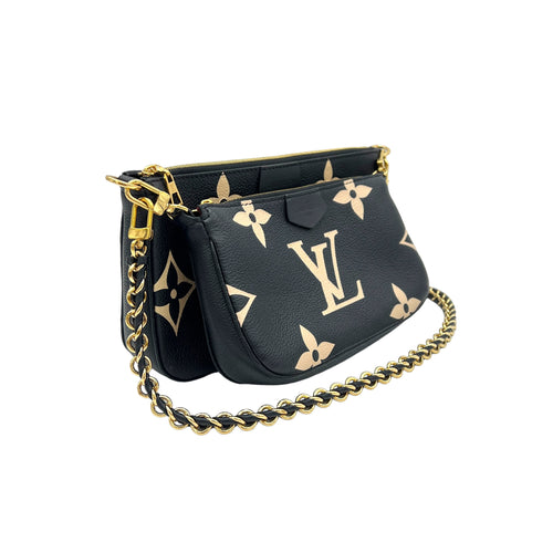 Multi-Pochette Accessoires Black Crossbody Bag in Empreinte Leather, Gold hardware