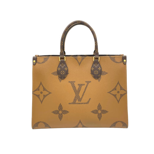 OnTheGo MM Brown Tote Bag in Monogram Coated Canvas, Gold hardware