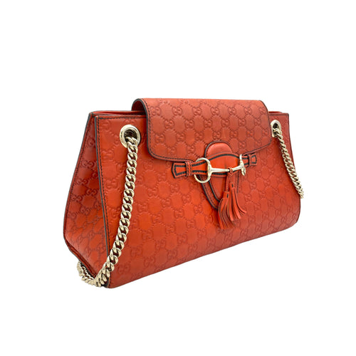 Emily Large Orange Shoulder Bag in Guccissima Leather, Gold hardware