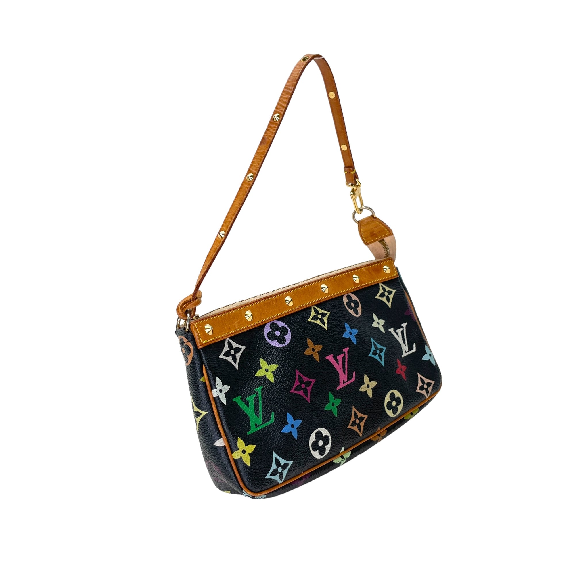 Takashi Murakami Pochette Accessoires Black Shoulder Bag in Monogram Coated Canvas, Gold hardware