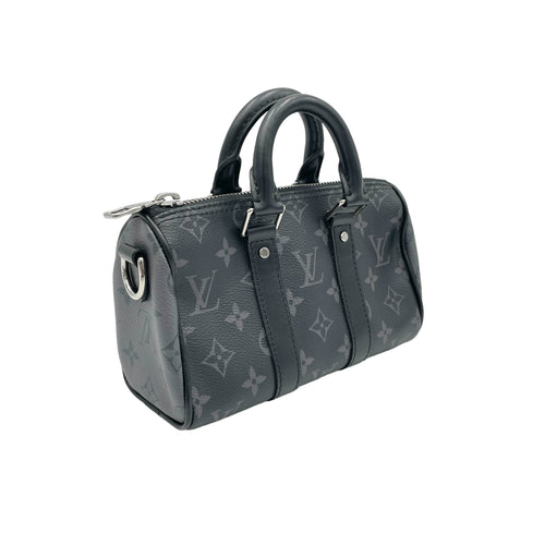 Keepall XS Grey Top Handle Bag in Monogram Coated Canvas, Silver hardware