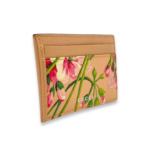 Blooms Pink Card Holder in Calfskin