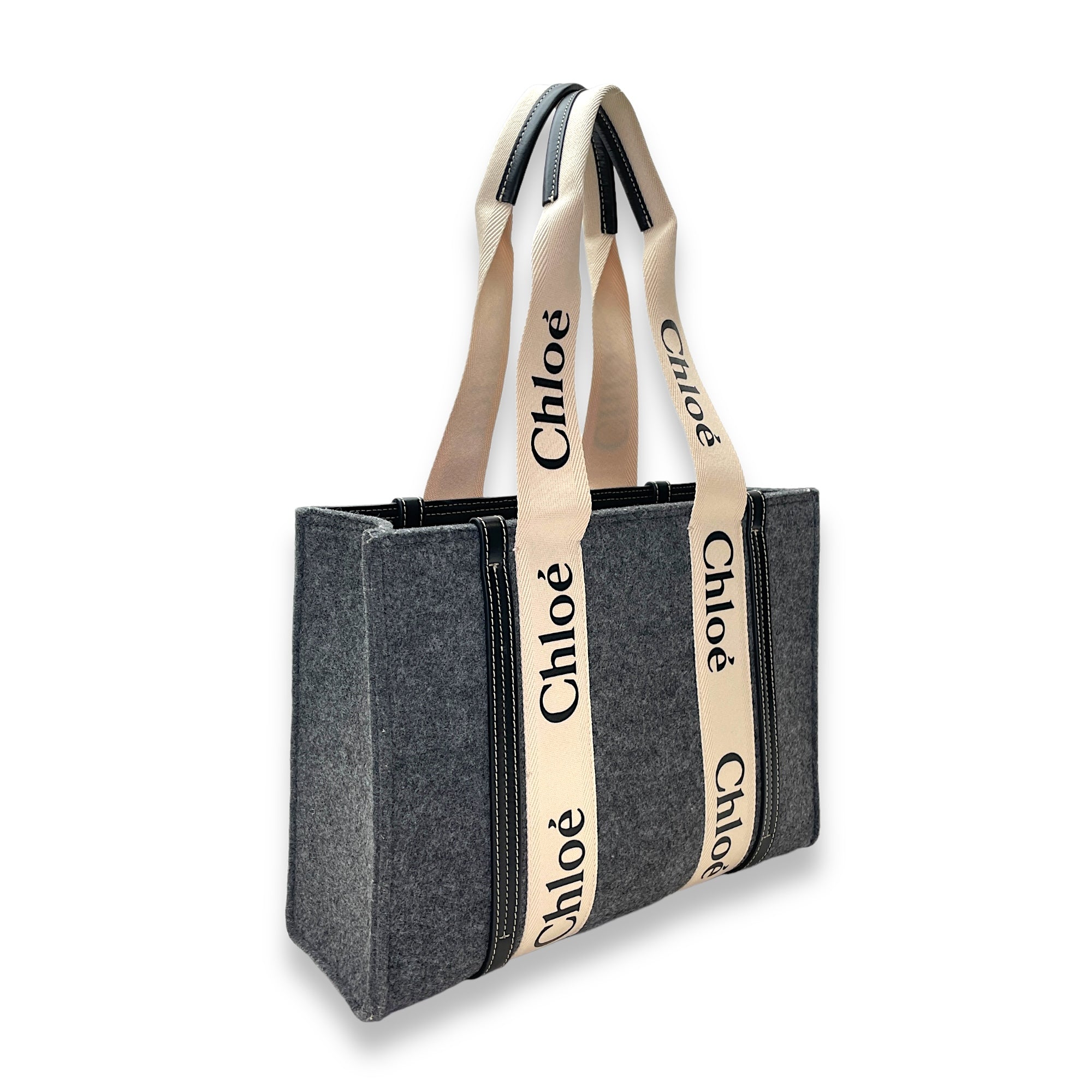 Woody Medium Grey Tote Bag in Felt Fabric