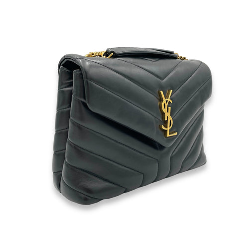 Loulou Crossbody Bag Small Black in Calfskin, Gold hardware