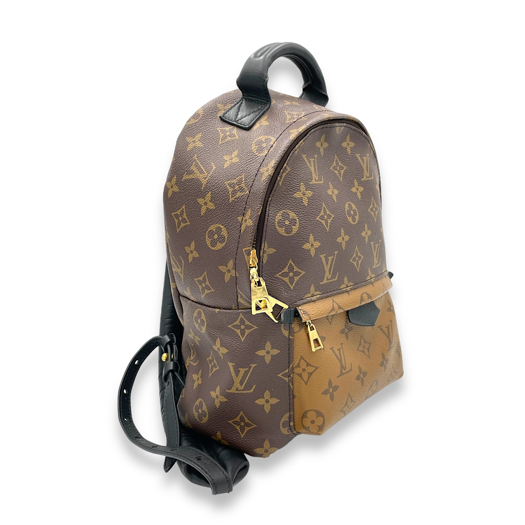 Palm Springs PM Brown Backpack in Monogram Coated Canvas, Gold hardware