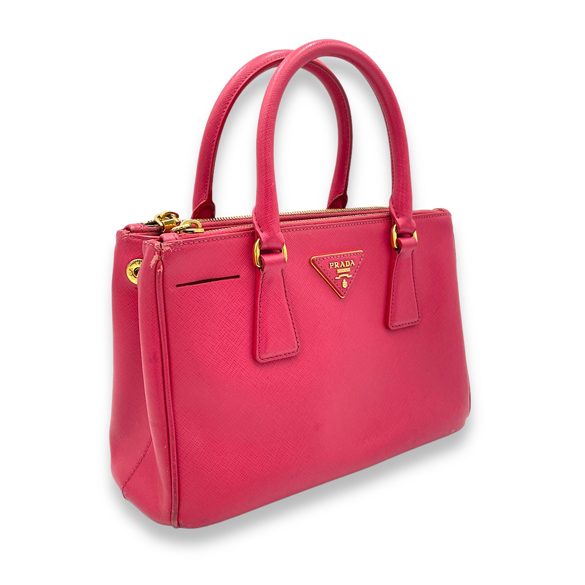 Galleria Small Pink Top Handle Bag in Saffiano Leather, Gold hardware