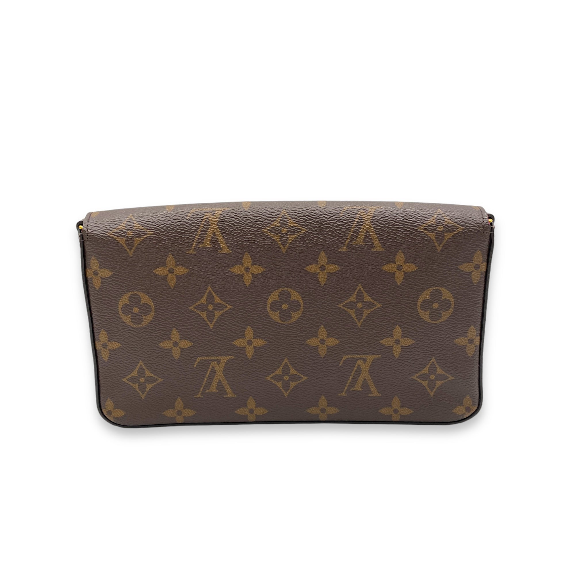 Felicie Brown Wallet On Chain in Monogram Coated Canvas, Gold hardware