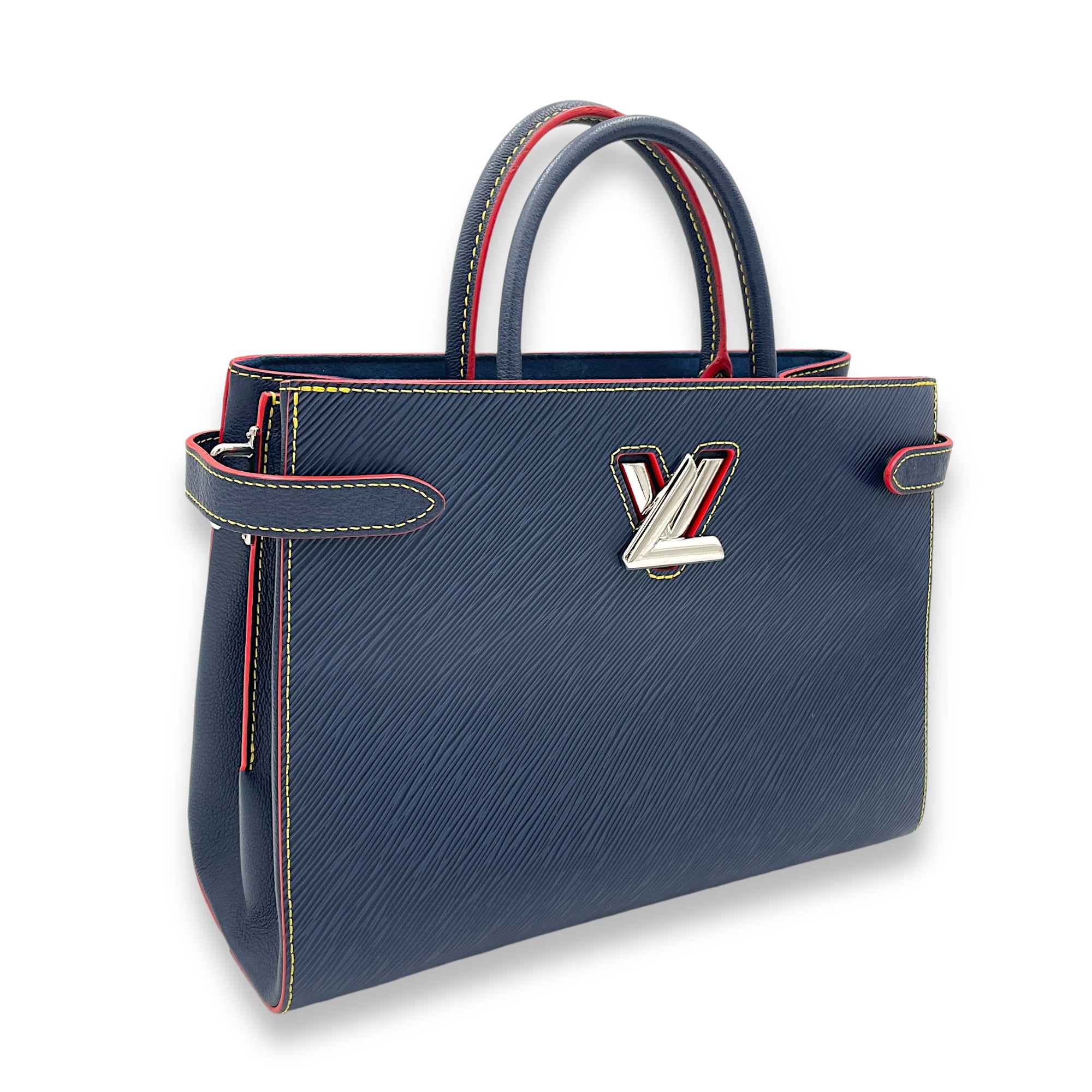 Twist Top Handle Bag Blue in Epi Leather, Silver hardware