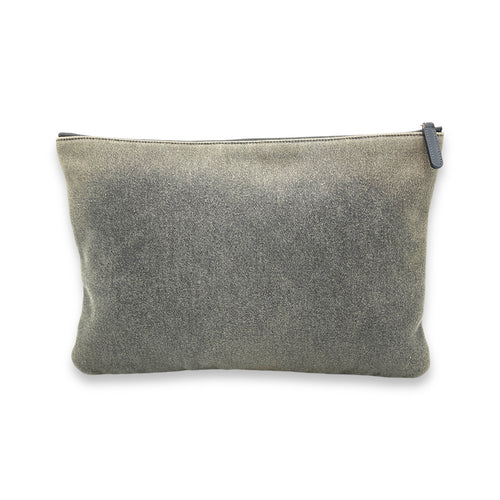 Sequin Deauville O Case Grey Clutch in Denim, Silver hardware