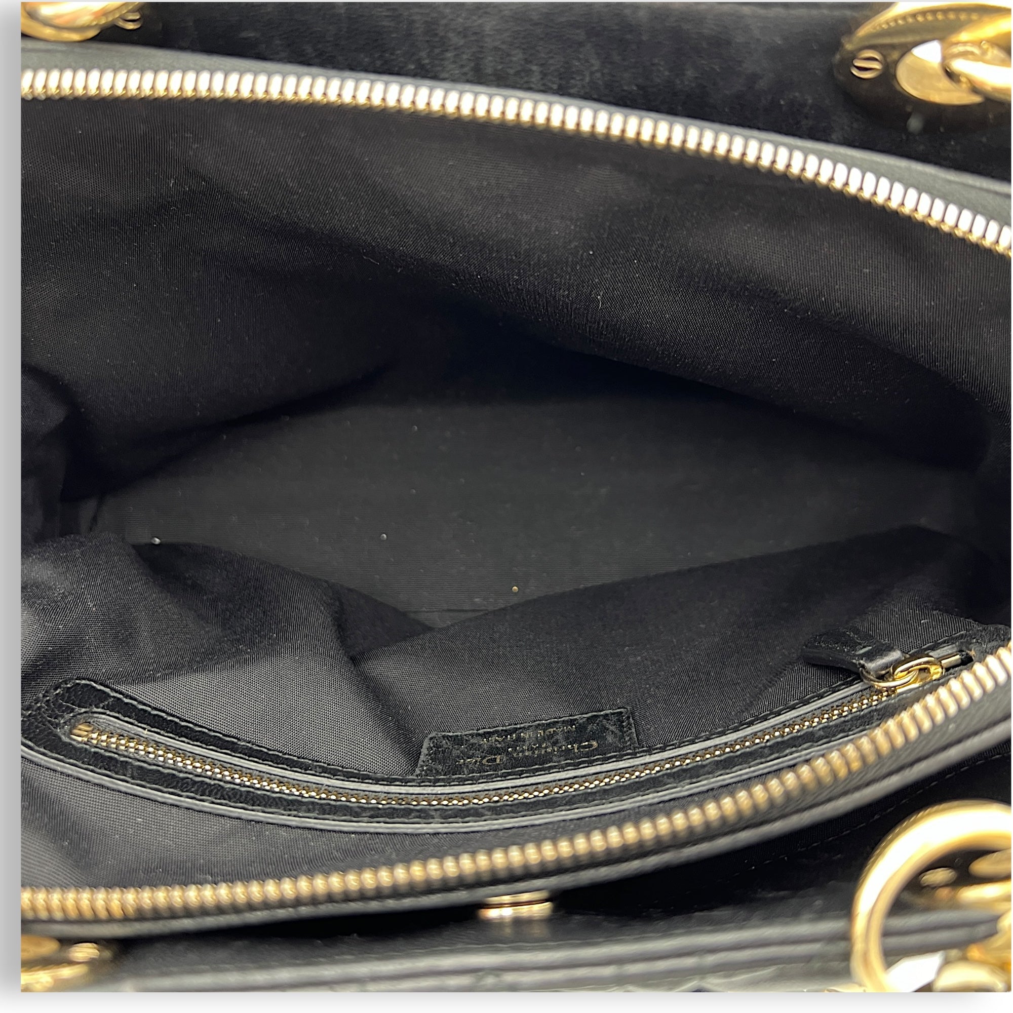 Cannage Tote Bag Black in Lambskin, Gold hardware