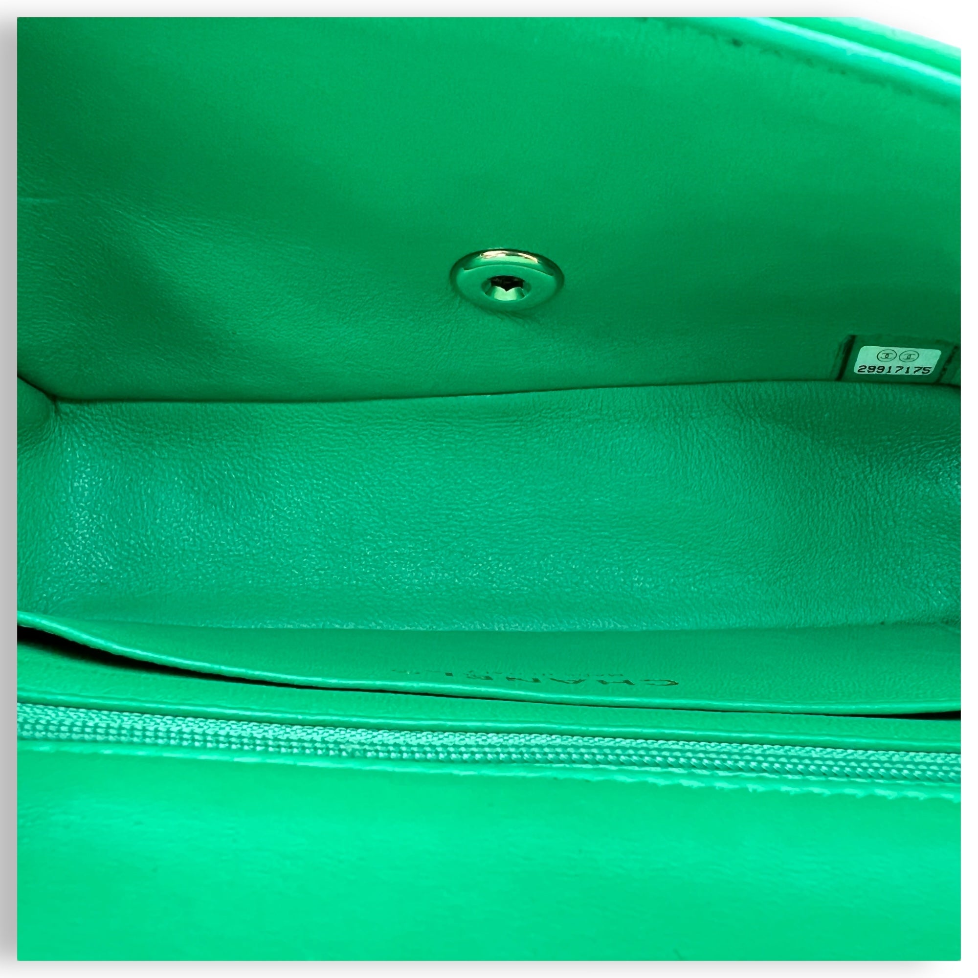 Classic Mini Rectangular Green Crossbody Bag in Lambskin, Gold hardware