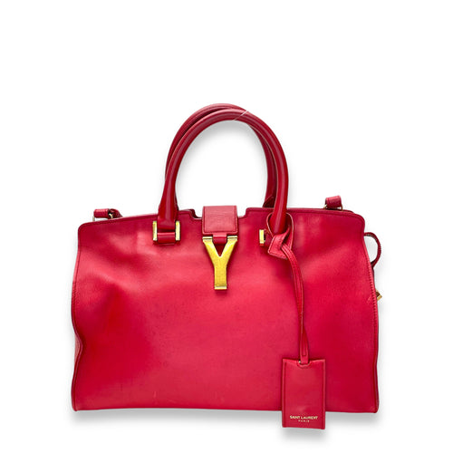 Classic Y Cabas Red Top Handle Bag in Calfskin, Gold hardware