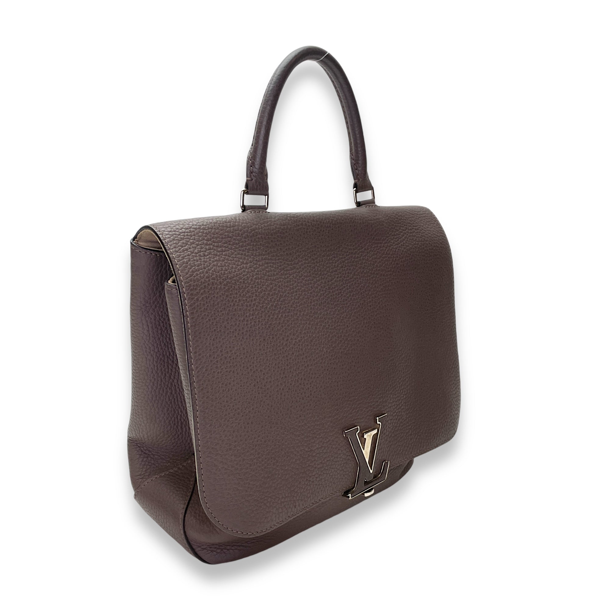 Volta Top Handle Bag Brown in Taurillon Leather, Silver hardware