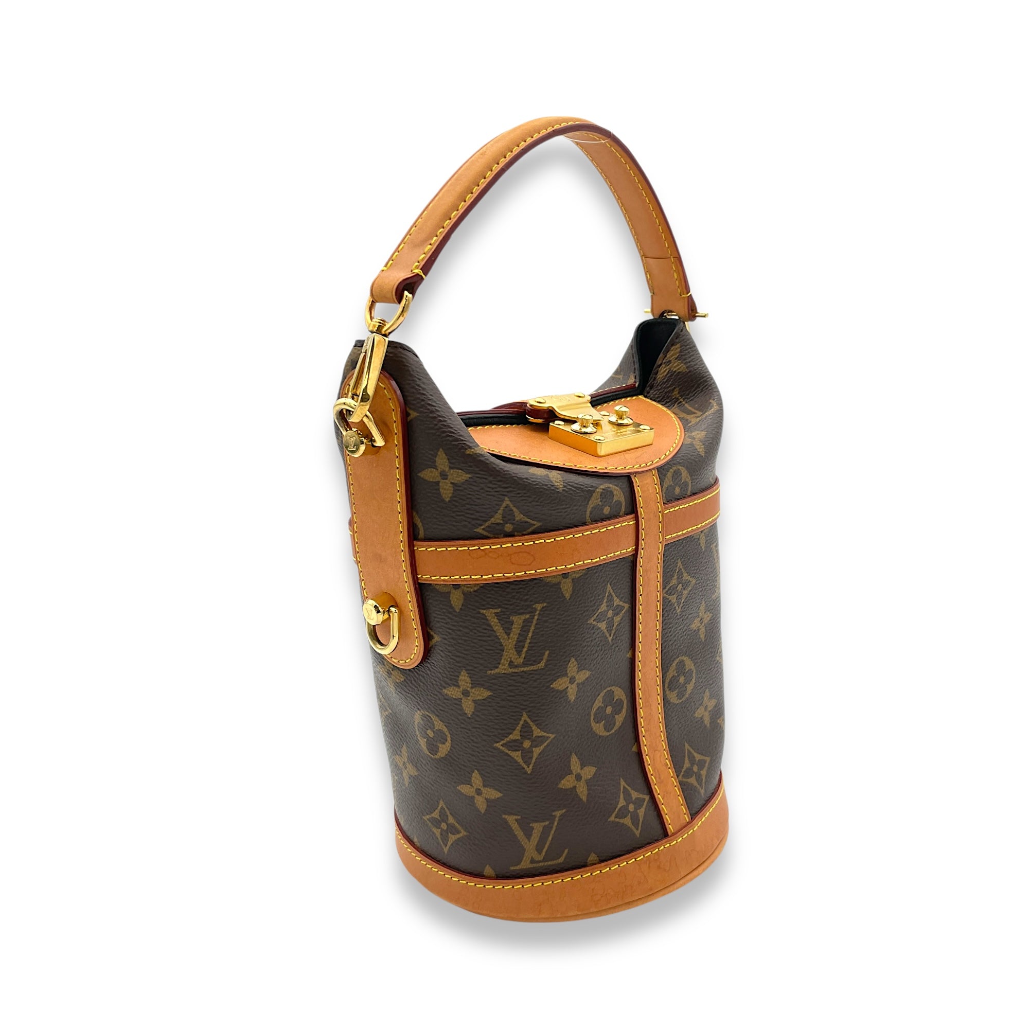 Duffle Top Handle Bag Brown in Monogram Coated Canvas, Gold hardware