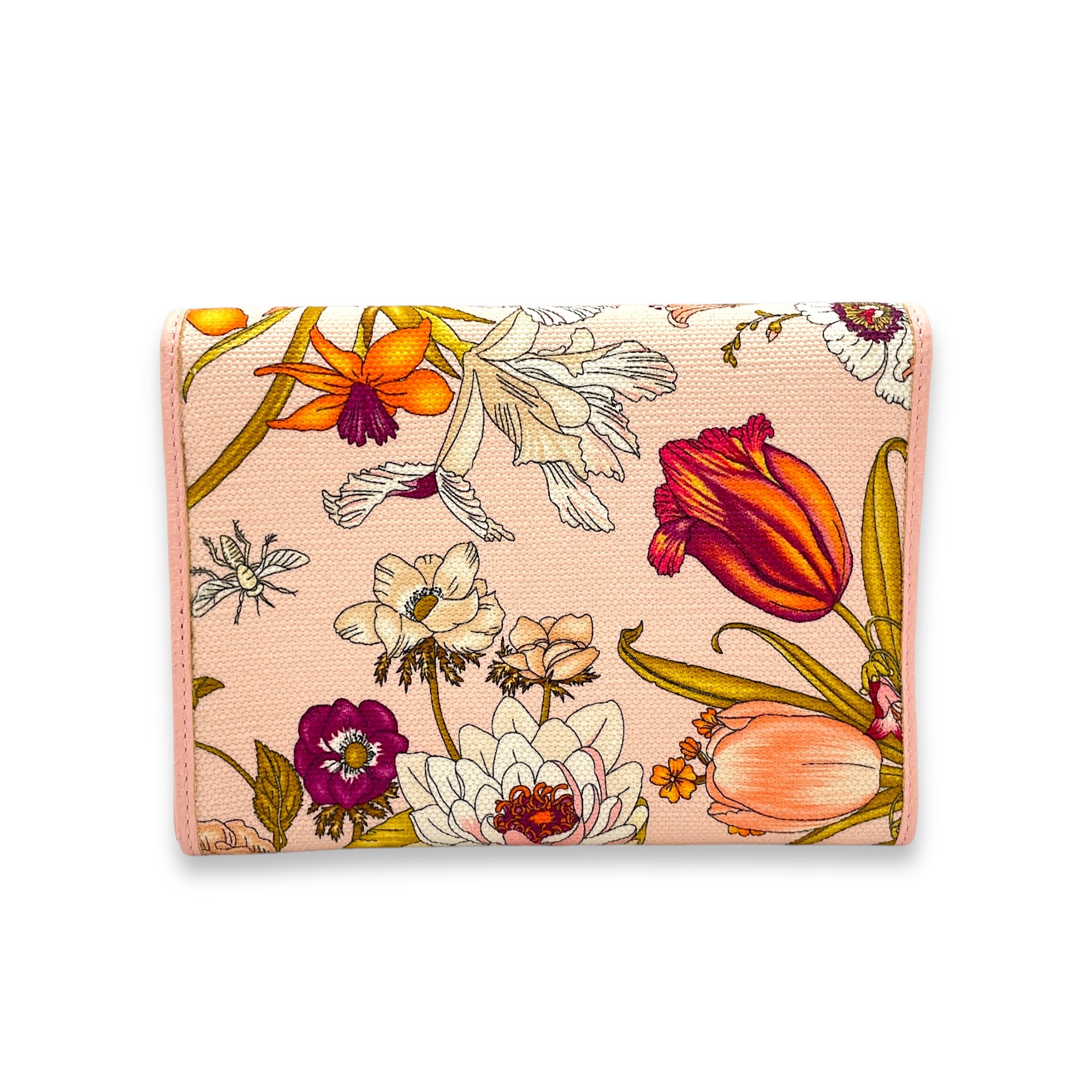 Flora Wallet On Chain Pink in Canvas, Gold hardware