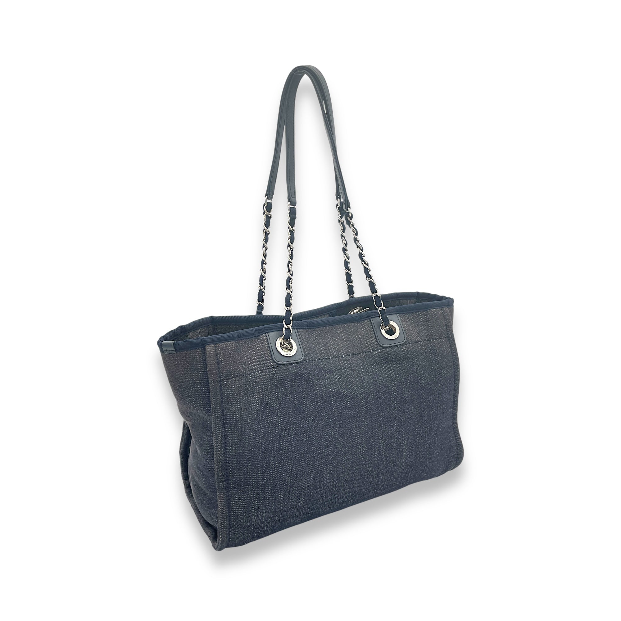 Deauville Blue Top Handle Bag in Denim, Silver hardware