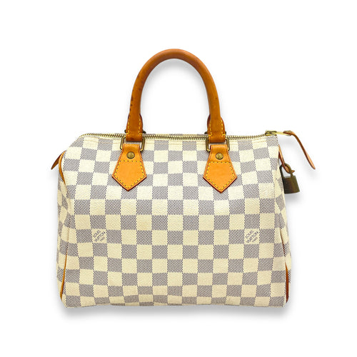 Speedy 25 Damier Azur Top Handle Bag in Coated Canvas, Gold hardware