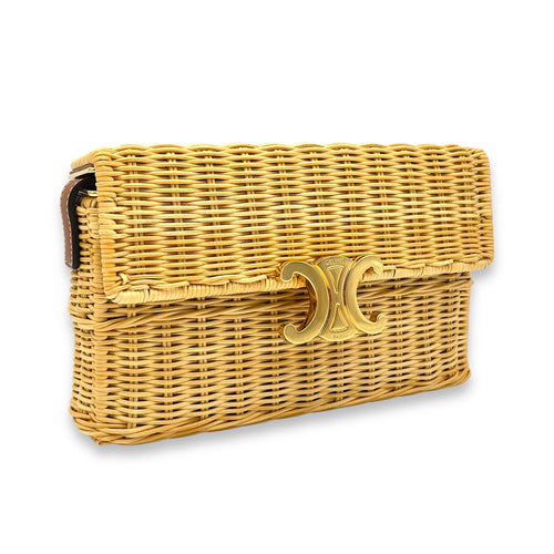 shoulder box Shoulder Bag Beige in Rattan, Gold hardware