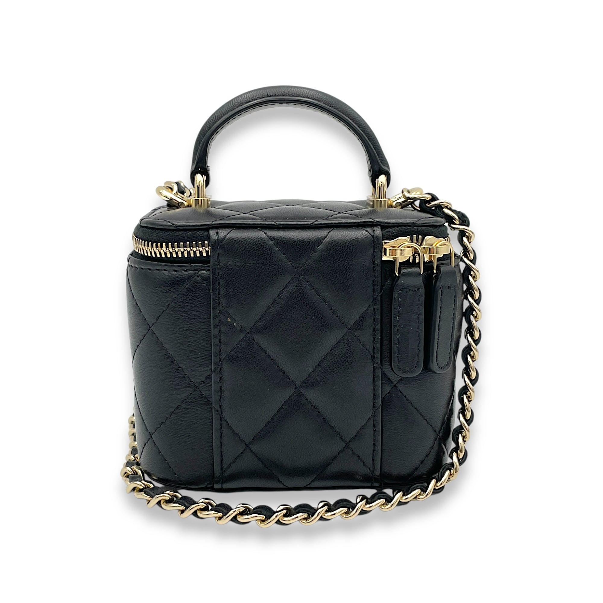 Vanity Top Handle Bag Black in Lambskin, Gold hardware