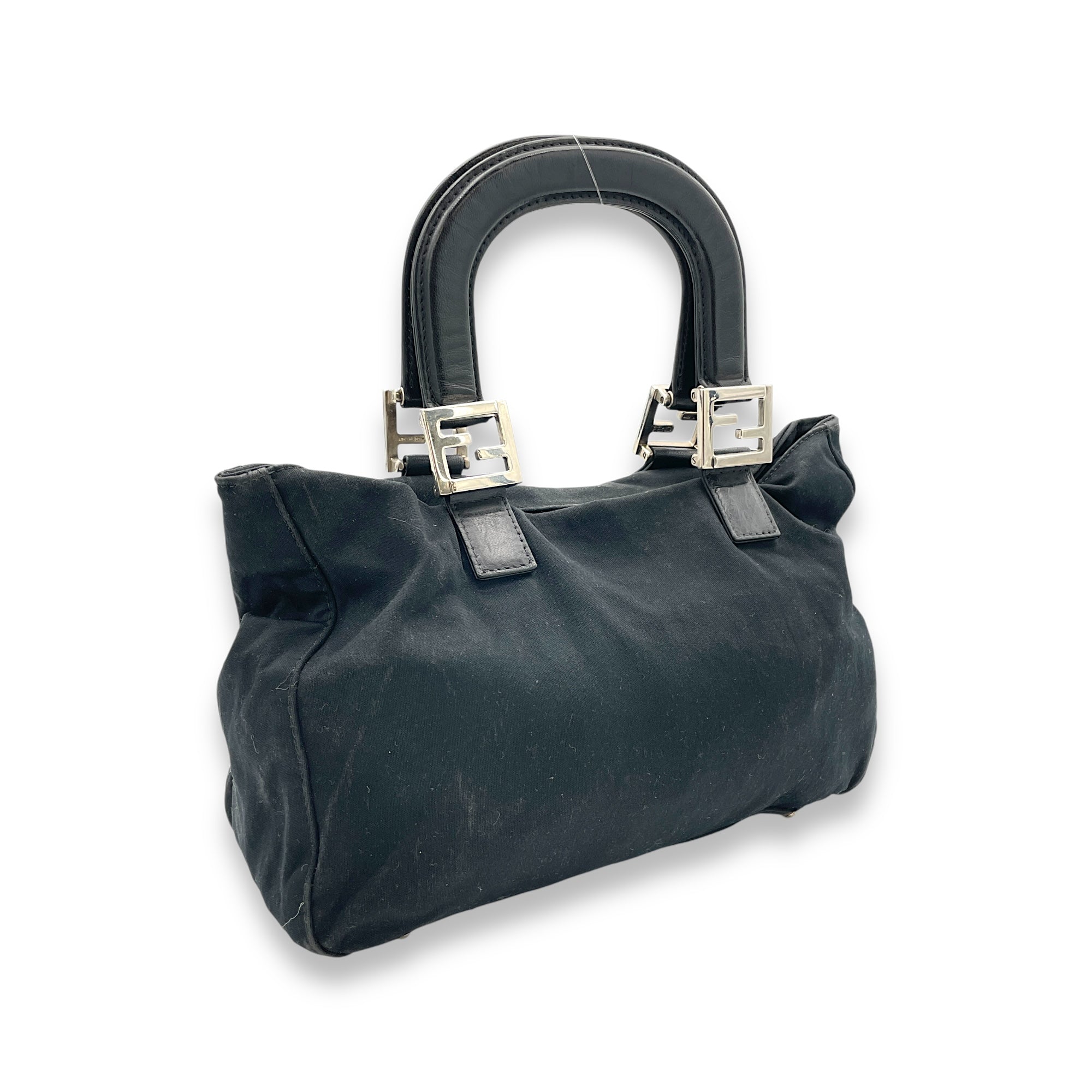 Twin Top Handle Bag Black in Canvas, Silver hardware