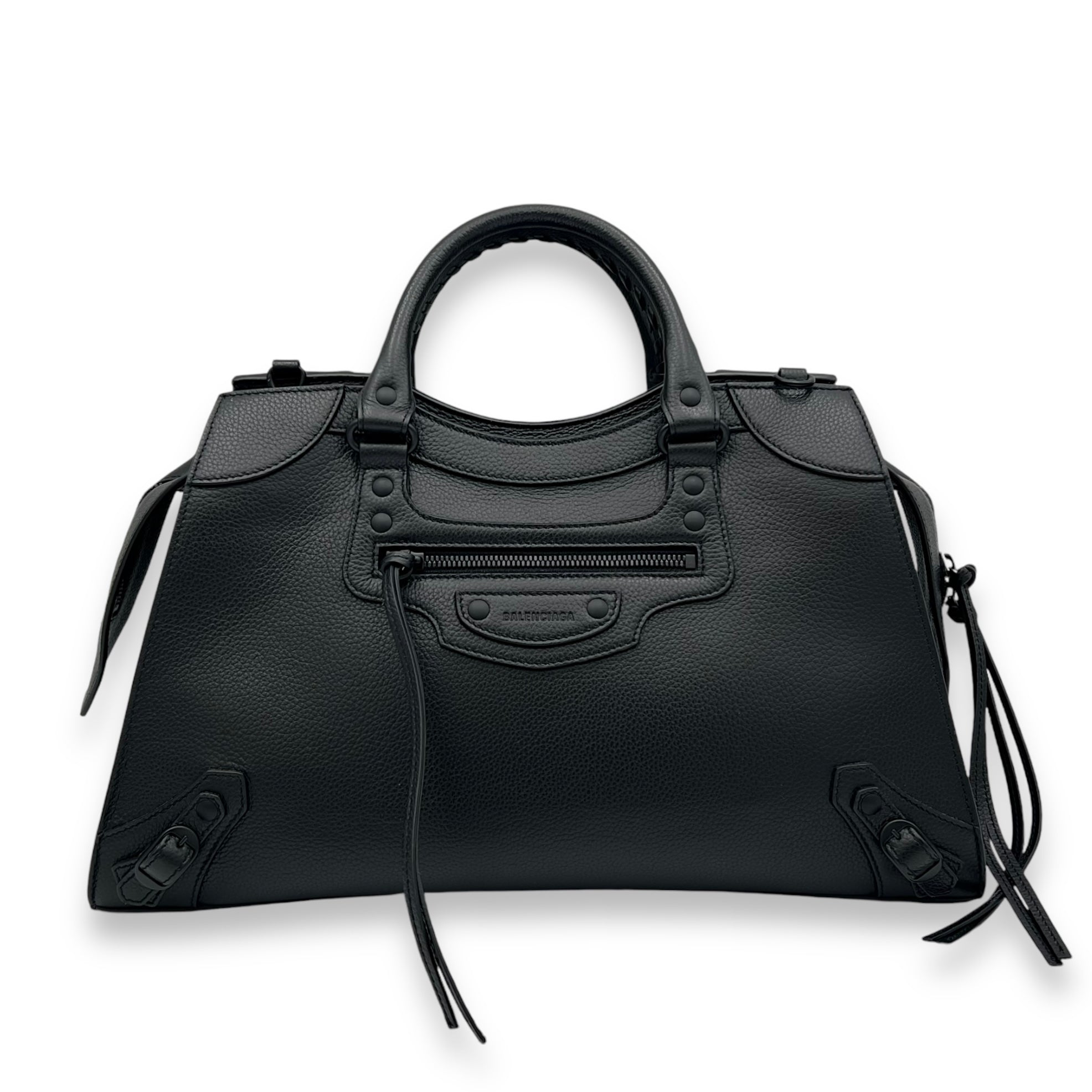 Neo Classic Top Handle Bag Black in Calfskin, Gunmetal hardware