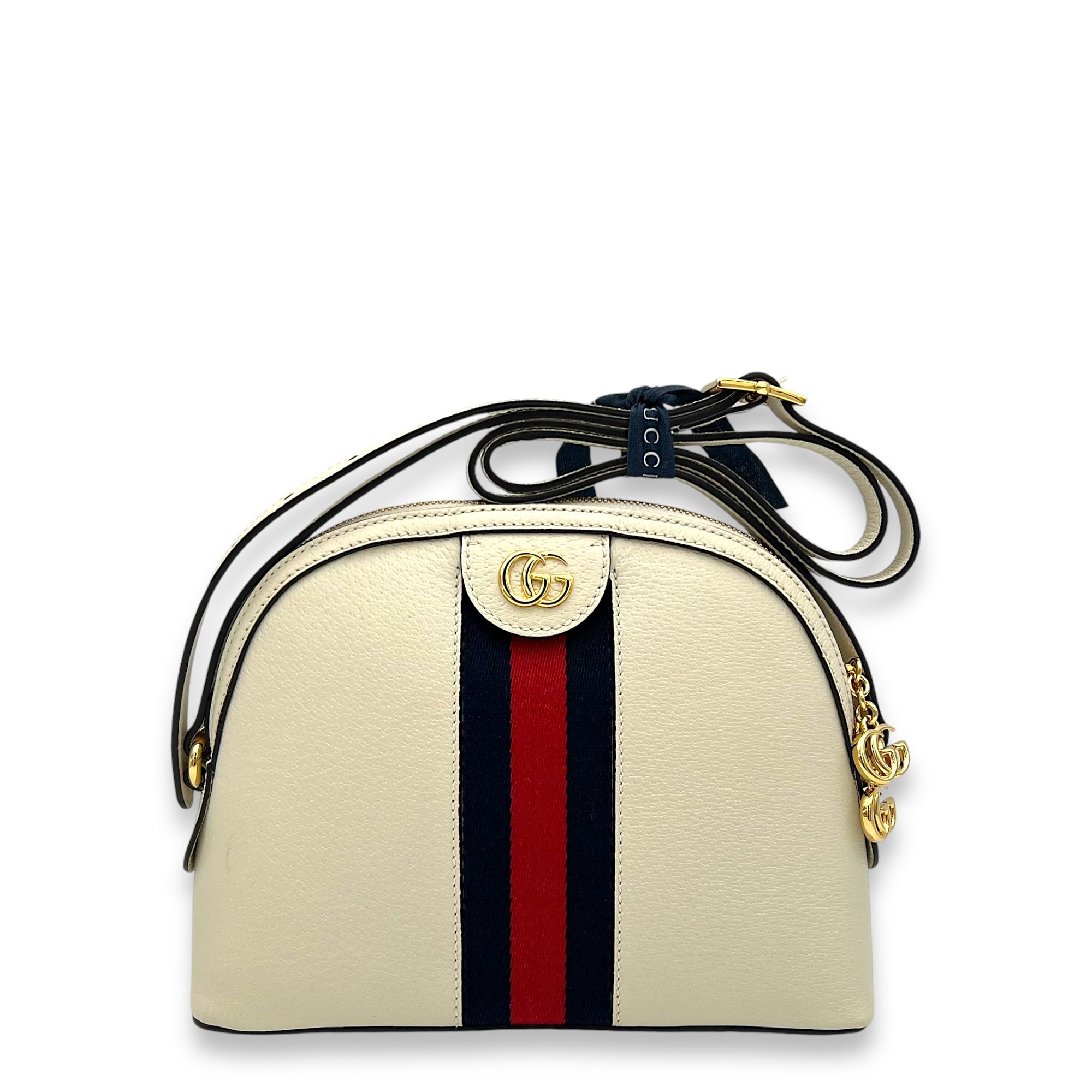 Ophidia White Crossbody Bag in Calfskin, Gold hardware